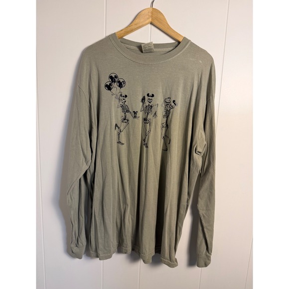 Comfort Colors Tops - Halloween Comfort Colors Long Sleeve Tee‎ XL Sage Green Skeleton Mickey Graphic